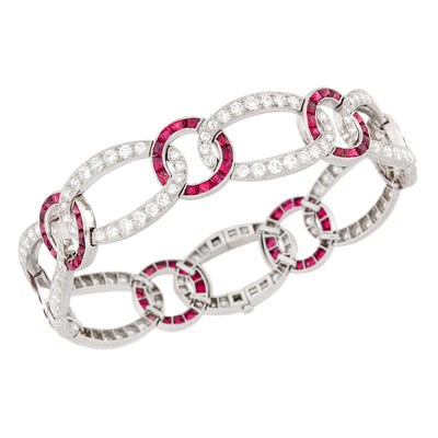 Lot 121 - Platinum, Diamond and Ruby Bracelet