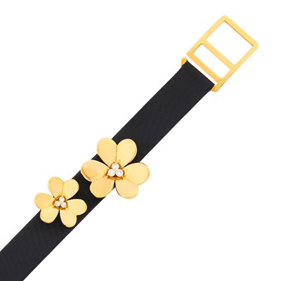 Lot 28 - Van Cleef & Arpels Gold, Diamond and Black Satin 'Frivole' Bracelet, France