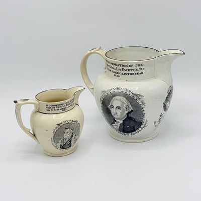 Lot 14 - Two Transfer Decorated Washington & Lafayette Commemorative Creamware Pitchers