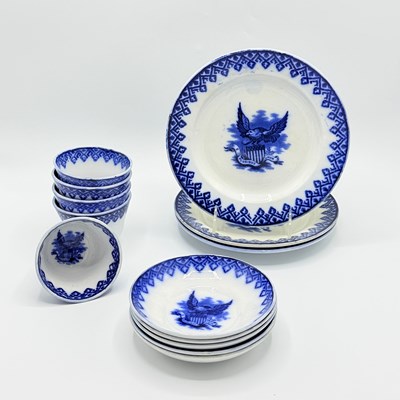 Lot 11 - Group of Hammersley Eagle Blue Transfer Decorated Porcelain Table Articles