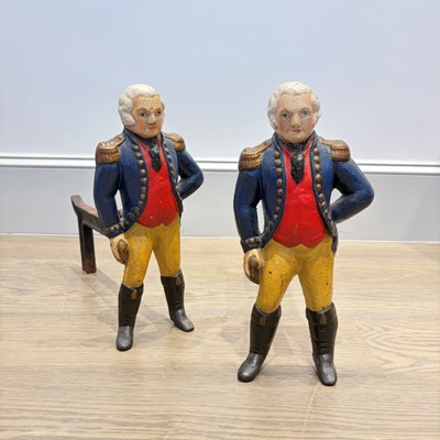Lot 15 - Pair of George Washington Figural Polychrome Cast Iron Andirons