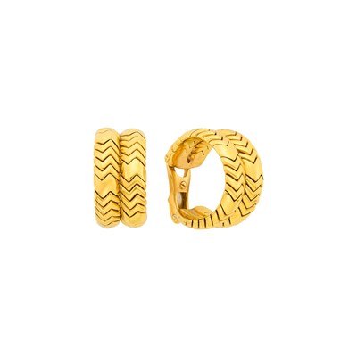 Lot Bulgari Pair of Gold 'Spiga' Hoop Earclips