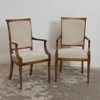 Lot 74 - Pair of Mahogany Stripe Upholstered Armchairs