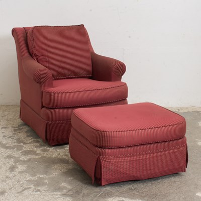 Lot 72 - Red Upholstered Armchair and Ottoman