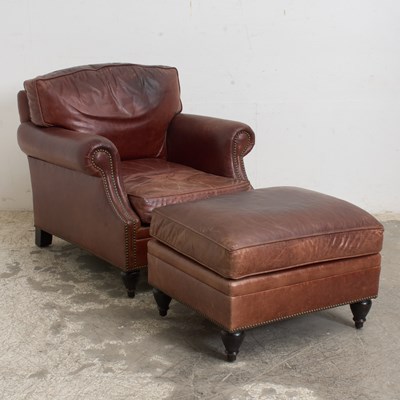 Lot 73 - Ralph Lauren Home Leather Upholstered Armchair and Ottoman