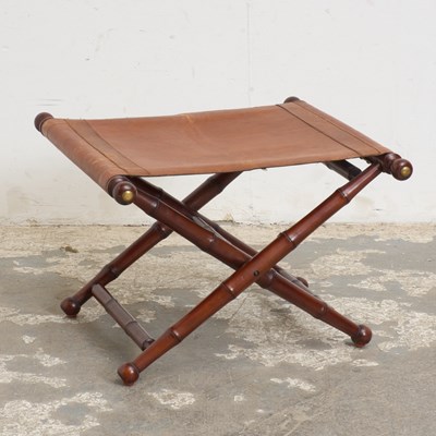 Lot 77 - Mahogany and Leather Faux Bamboo Folding Stool