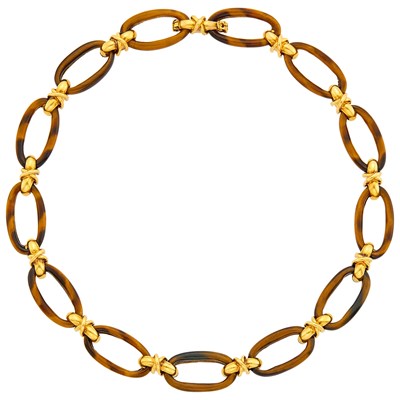 Lot 20 - David Webb Gold and Tiger's Eye Link Necklace