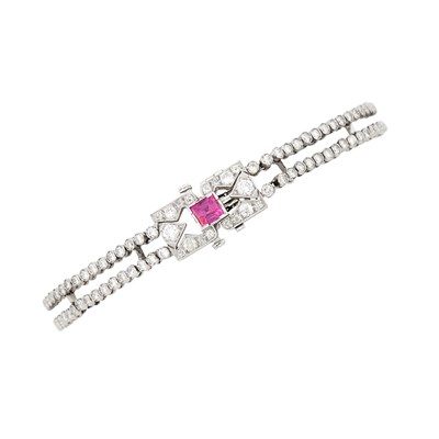Lot 1200 - Double Strand Platinum, Diamond and Ruby Bracelet