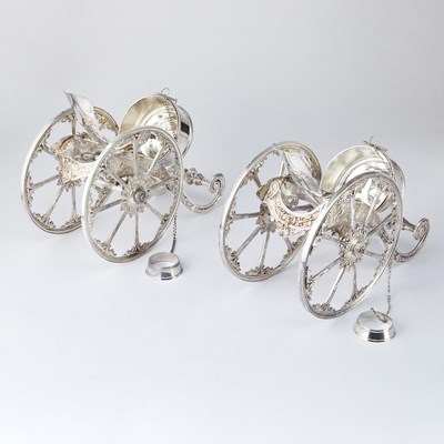 Lot 113 - Pair of English Novelty Silver Plated Canon-Form Wine Trolleys