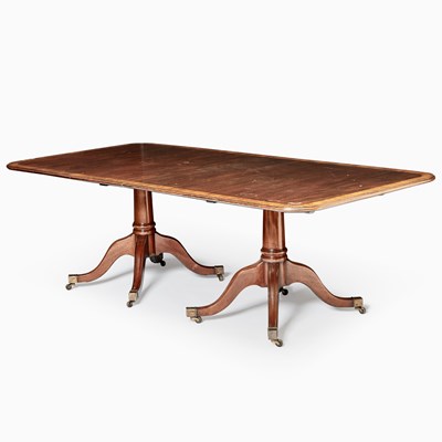 Lot 133 - Regency Style Satinwood Banded Mahogany Double Pedestal Dining Table