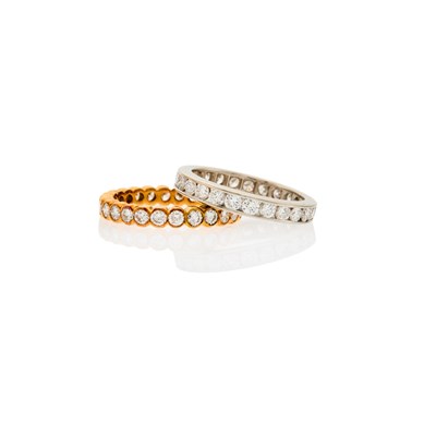 Lot 2206 - Platinum and Diamond Band Ring and Gold and Diamond Band Ring