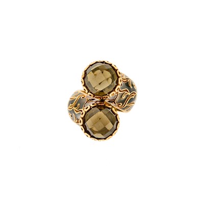 Lot 2051 - Gold, Plique-a-Jour Enamel and Simulant Stone Crossover Ring