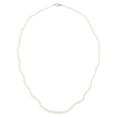 Lot 1197 - Tiffany & Co. Long Natural Pearl Necklace with Platinum and Diamond Clasp