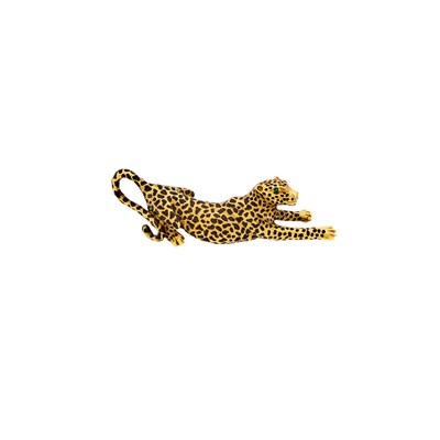 Lot 2199 - Gold, Black Enamel and Emerald Leopard Brooch
