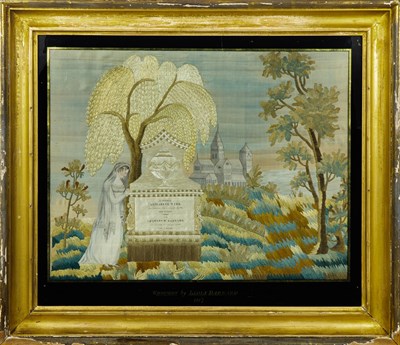 Lot 204 - Silk-Embroidered and Painted Mourning Picture