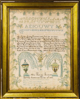 Lot 180 - Needlework Mourning "Stoddard" Family Record and Sampler