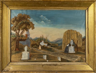Lot 208 - Silk-Embroidered and Painted Mourning Picture