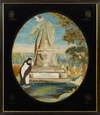 Lot 206 - Silk-Embroidered and Painted Mourning Picture