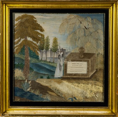 Lot 170 - Silk-Embroidered and Painted Mourning Picture