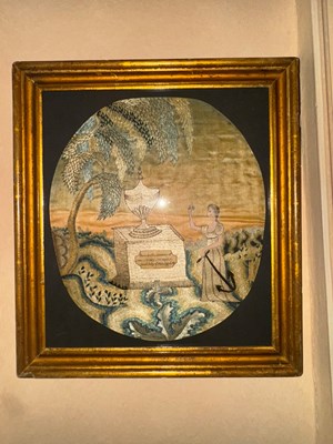 Lot Silk-Embroidered and Painted Mourning Picture