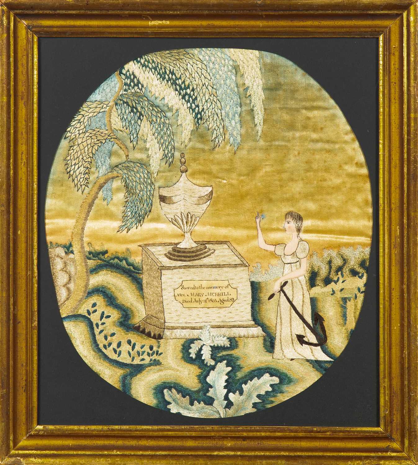 Lot 174 - Silk-Embroidered and Painted Mourning Picture