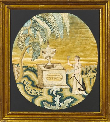 Lot Silk-Embroidered and Painted Mourning Picture