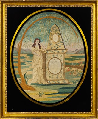 Lot 168 - Silk-Embroidered, Painted and Eglomise Mourning Picture