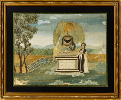 Lot 169 - Silk-Embroidered, Painted, and Eglomise Mourning Picture