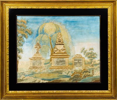 Lot 207 - Silk-Embroidered and Painted Mourning Picture