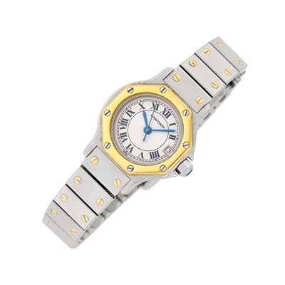 Lot Cartier Stainless Steel and Gold 'Santos' Wristwatch
