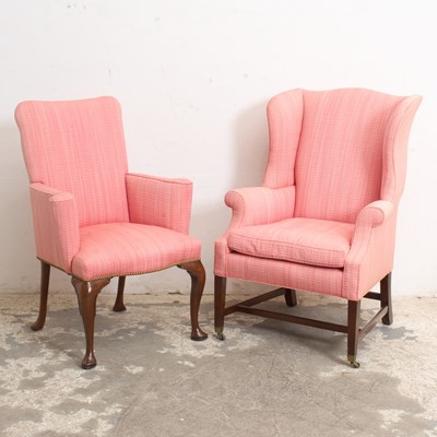 Lot 202 - George III Style Upholstered Mahogany Wing Chair