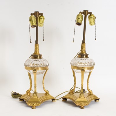 Lot 240 - Pair of Hinks & Sons Patent Brass Mounted Oil Lamps