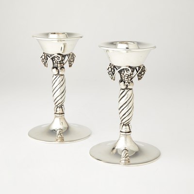 Lot 29 - Pair of Mexican Sterling Silver Jensen Style Candlesticks