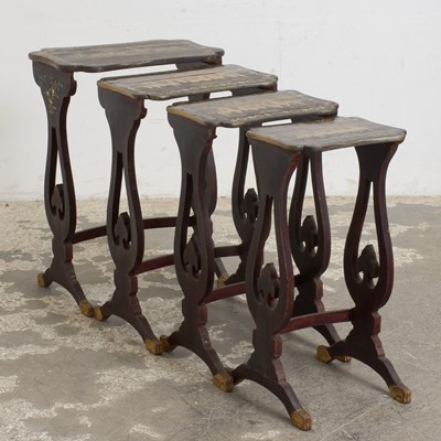 Lot 32 - Mahogany Nesting Tables with Chinoiserie Lacquer Tops