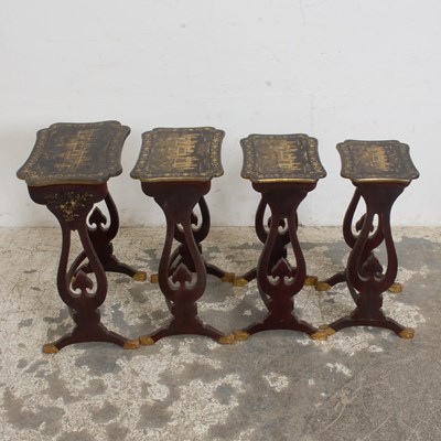 Lot 32 - Mahogany Nesting Tables with Chinoiserie Lacquer Tops