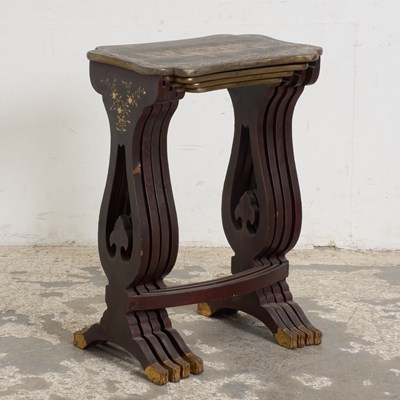 Lot 32 - Mahogany Nesting Tables with Chinoiserie Lacquer Tops