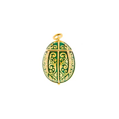 Lot 2050 - Gold, Green Enamel and Diamond Egg Keepsake Pendant