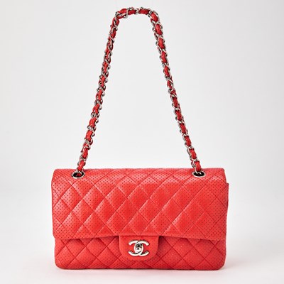 Lot 1222 - Chanel Red Quilted Perforated Leather Double Flap Bag