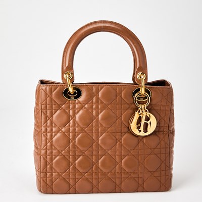 Lot 1216 - Christian Dior Brown Leather 'Lady Dior' Bag