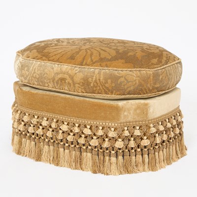 Lot 93 - Upholstered Fringed Green/Beige Ottoman