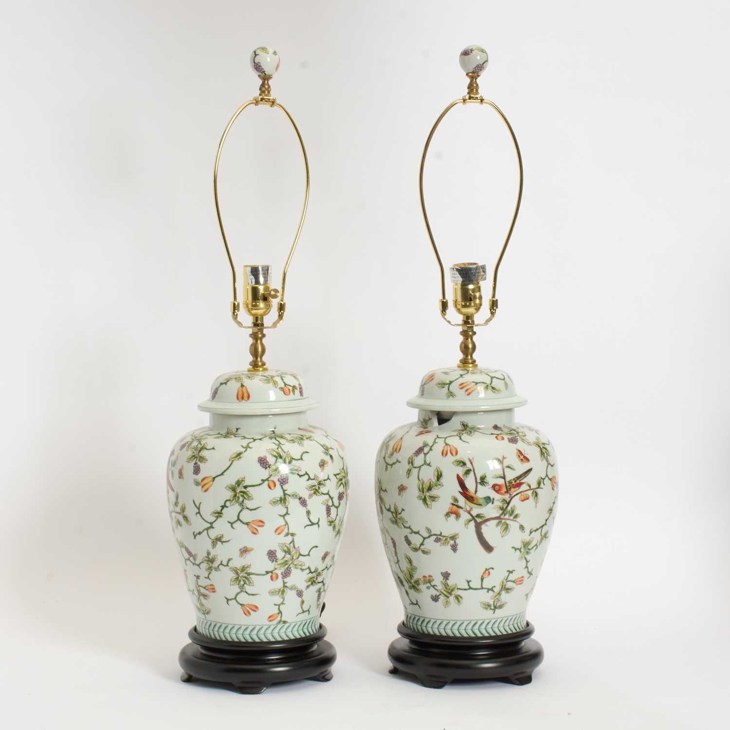 Lot 43 - Pair of Floral Decorated Ginger Jars