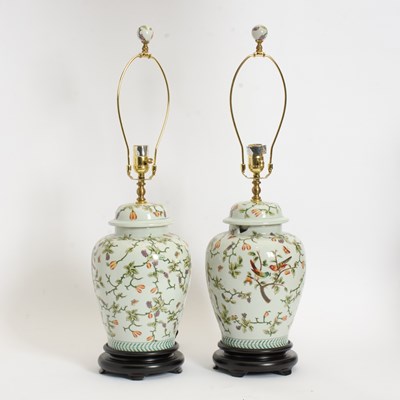 Lot 43 - Pair of Floral Decorated Ginger Jars