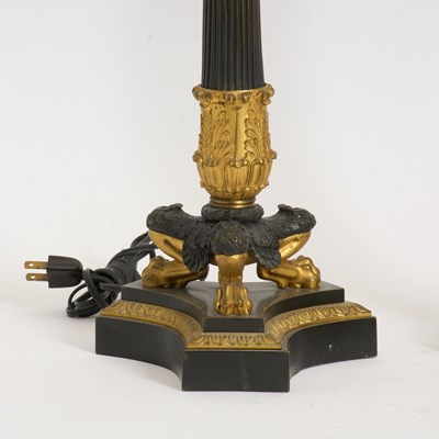 Lot 46 - Pair of Gilt and Patinated Bronze Candelabra Form Lamps