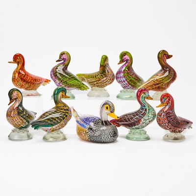 Lot 216 - Group of Nine Murano Hot-Sculpted Glass Figures of Ducks Made for La Tour d'Argent, Paris