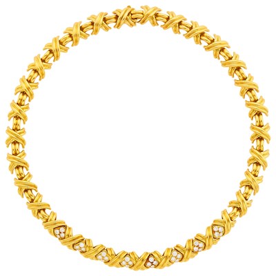 Lot 202 - Tiffany & Co. Gold and Diamond 'X' Necklace
