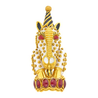 Lot 213 - David Webb Gold and Enamel 'Magic Unicorn' Clip-Brooch