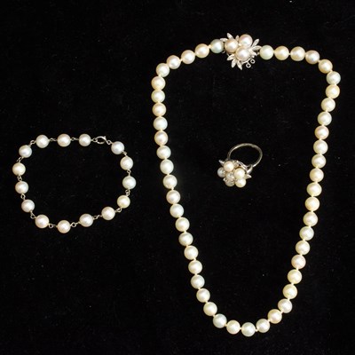 Lot 107 - White Gold, Synthetic Diamond, and Pearl Jewelry Grouping