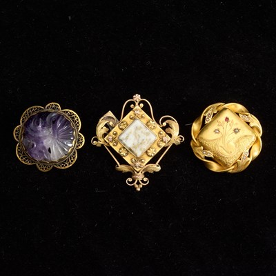 Lot 108 - Group of Three Antique Gold Brooches and Pendant