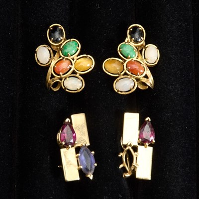 Lot 110 - Two Pairs of Yellow Gold, and Gem-Set Earrings