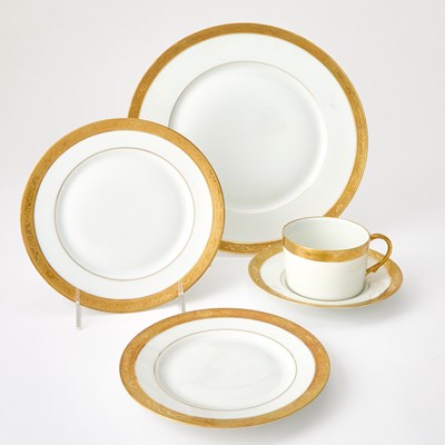 Lot 128 - Limoges Ceralene Gilt-Decorated Porcelain "Ambassador" Pattern Partial Dinner Service